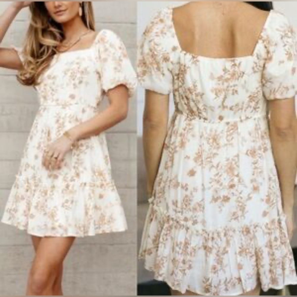 Anthropologie | Blu Pepper Floral Rust/Brown and Ivory Women’s Dress NWT (L)